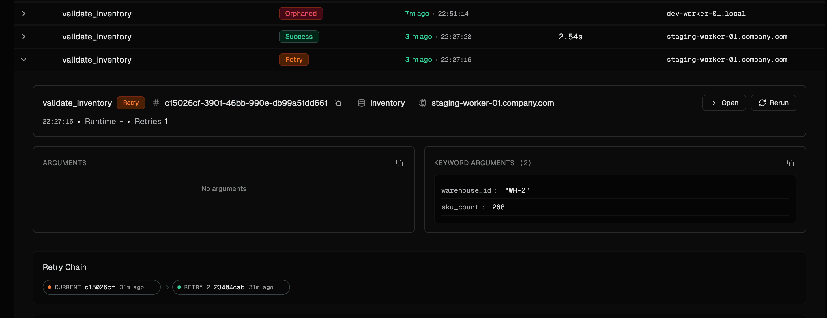 Retry chain visibility